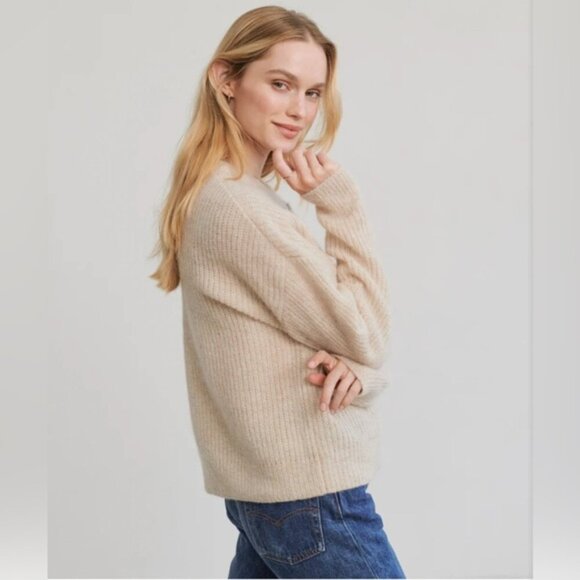 NEW Jenni Kayne Hayes Crewneck Alpaca Wool Cardigan in Sand Beige | size S - Picture 1 of 9